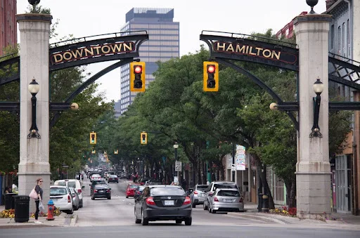 Downtown Hamilton archway on King Street, where Numinor provides remote bookkeeping for Hamilton businesses.
