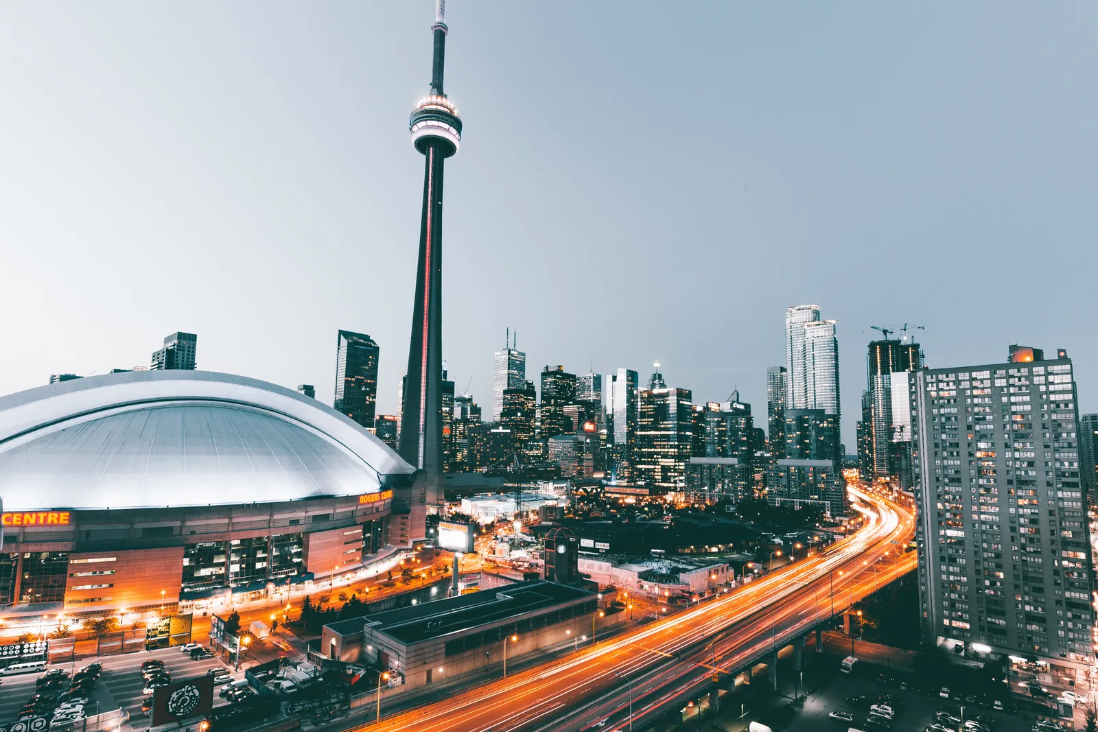 Toronto's downtown skyline at dusk, where Numinor provides remote bookkeeping for local businesses.